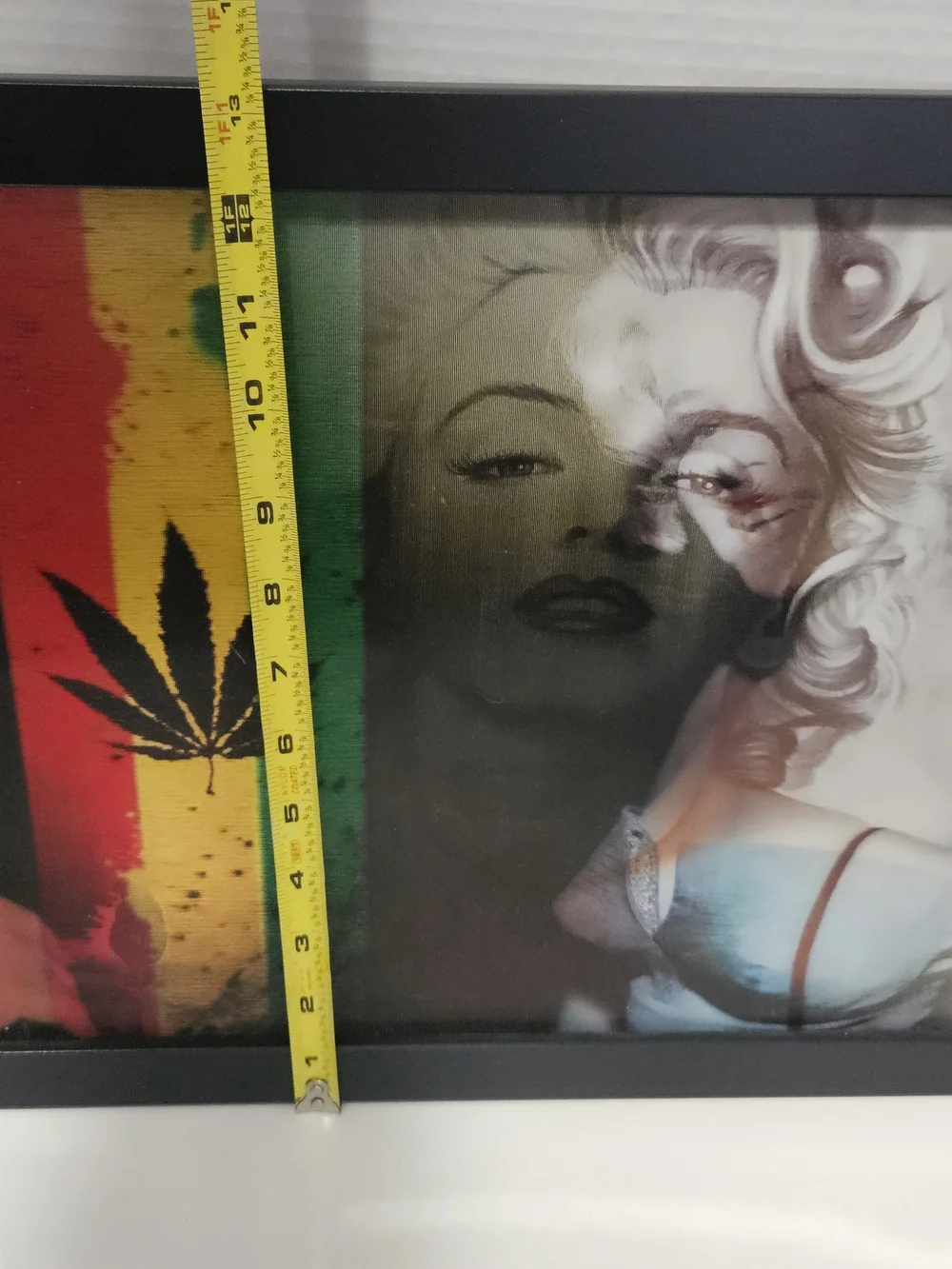 Framed Pop Art Portrait with Rasta Stripe and Leaf Accent